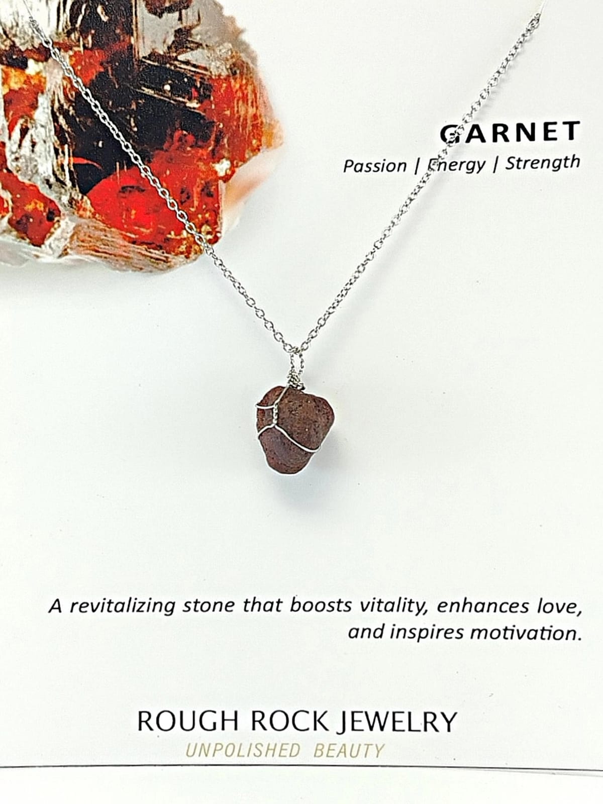 Garnet (Hessonite) Pendant Necklace, Stainless Steel