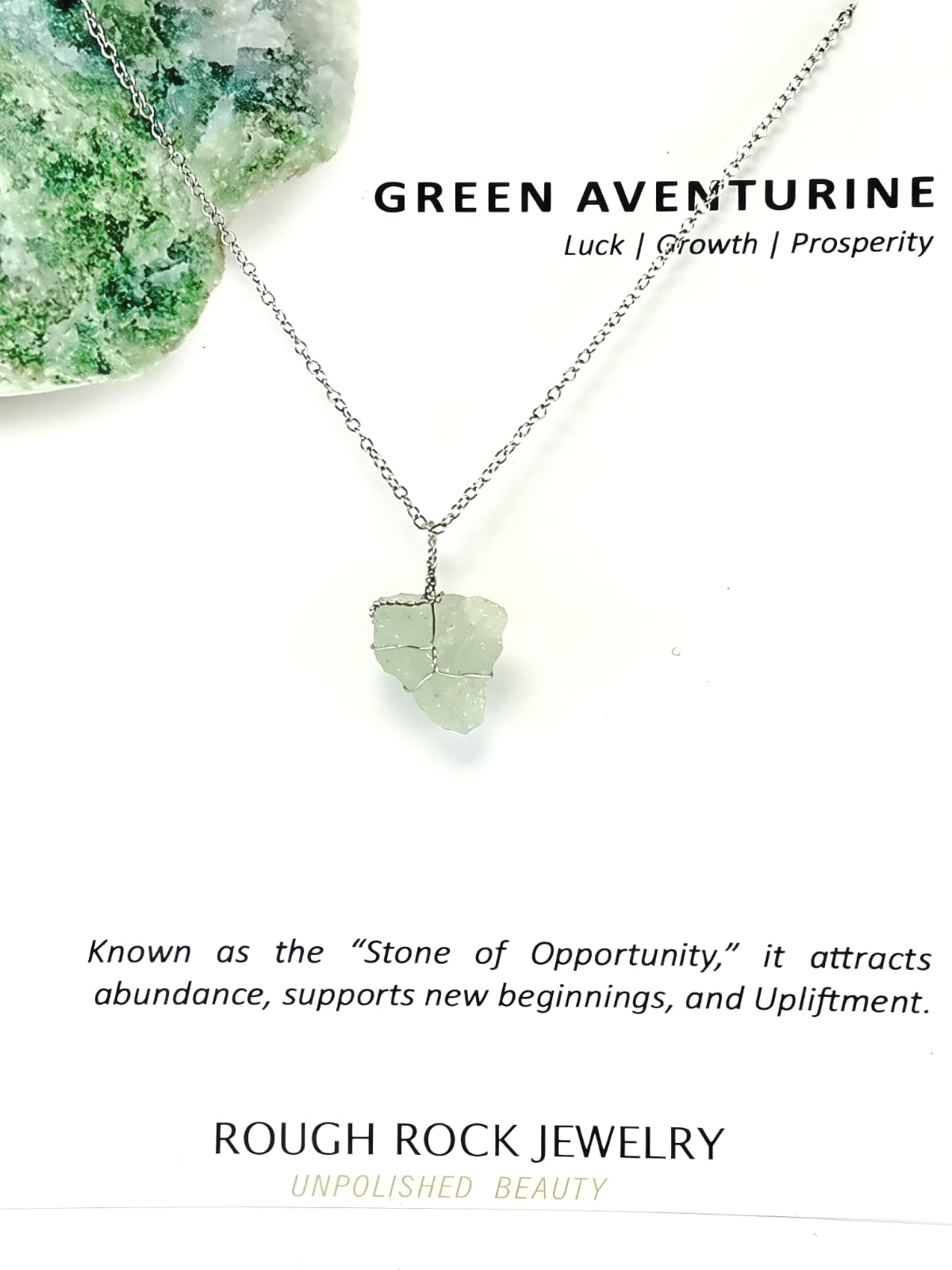 Green Aventurine Pendant Necklace, Stainless Steel