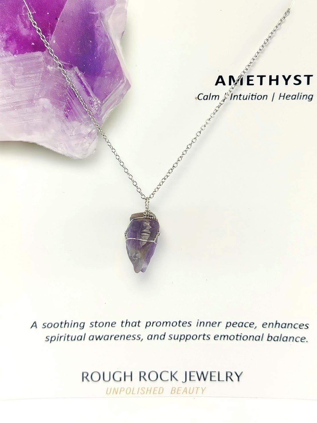 Amethyst Pendant Necklaces, Stainless Steel
