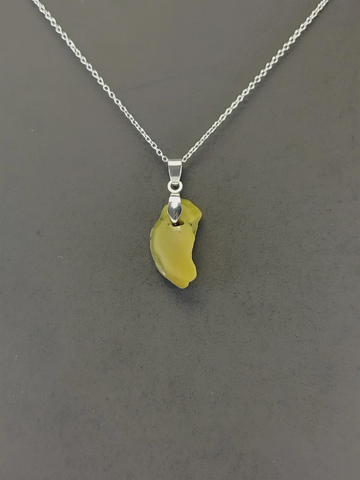 Olive Green Opal Pendant Necklaces, Stainless Steel