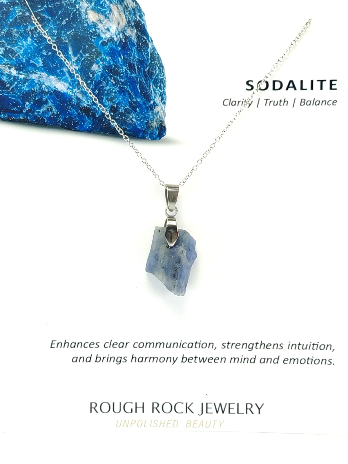 Sodalite Pendant Necklace, Stainless Steel