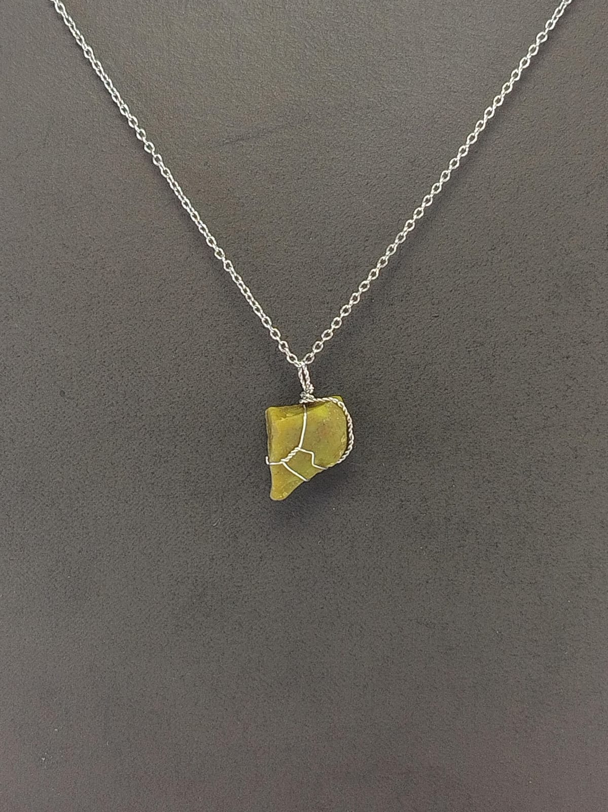 Olive Green Opal Pendant Necklaces, Stainless Steel