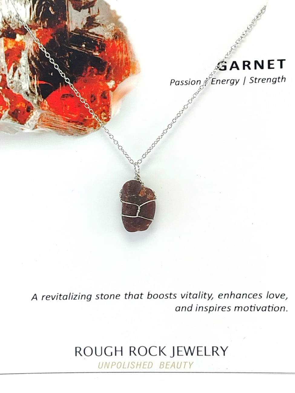 Garnet (Hessonite) Pendant Necklace, Stainless Steel