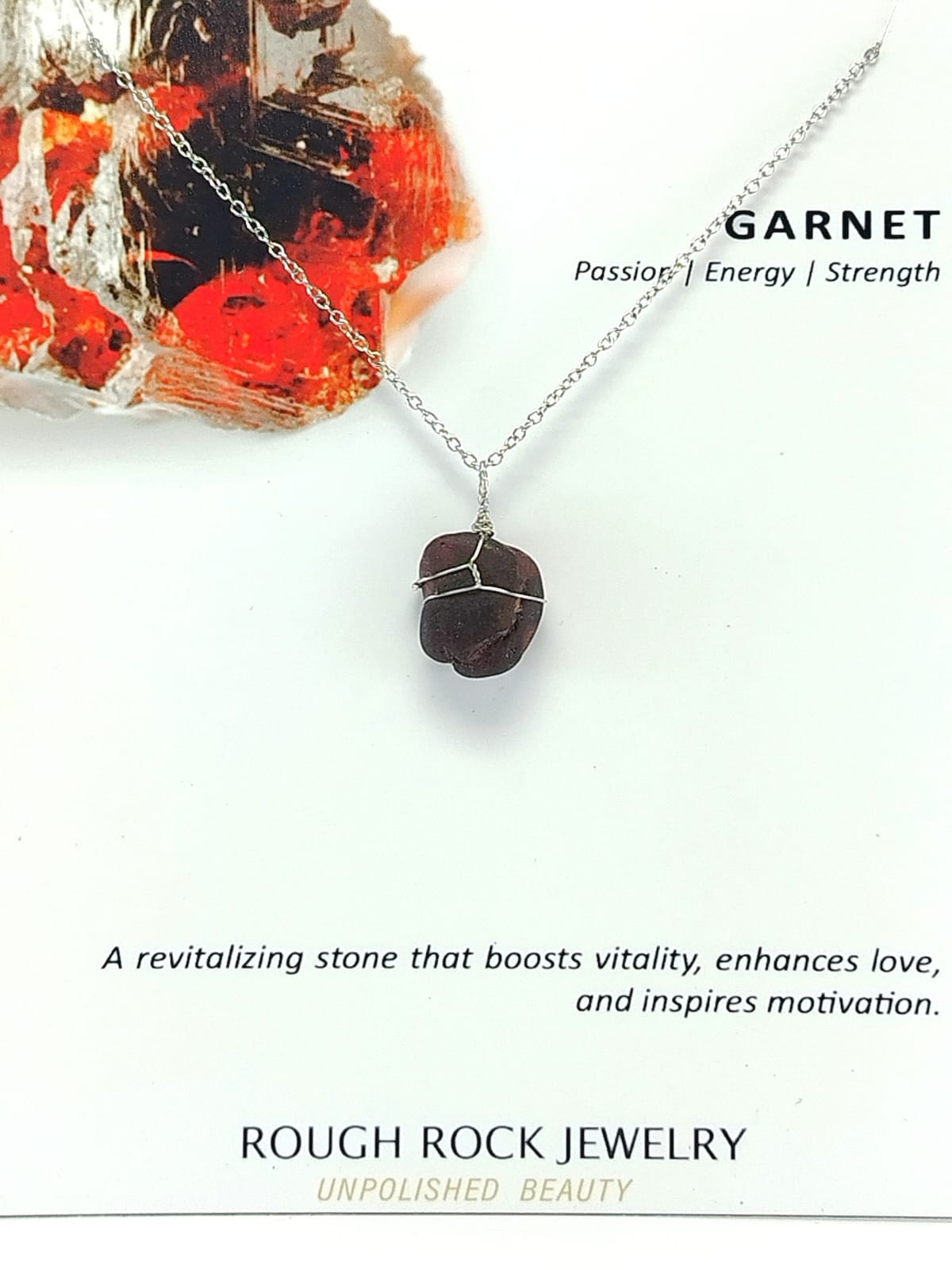 Garnet (Hessonite) Pendant Necklace, Stainless Steel