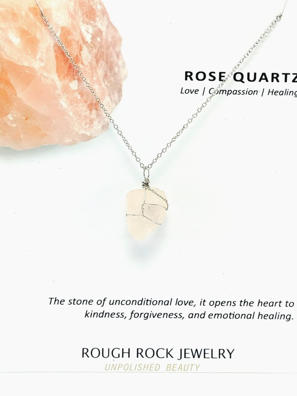 Rose Quartz Pendant Necklace, Stainless Steel