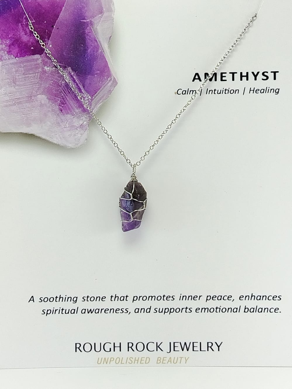 Amethyst Pendant Necklaces, Stainless Steel