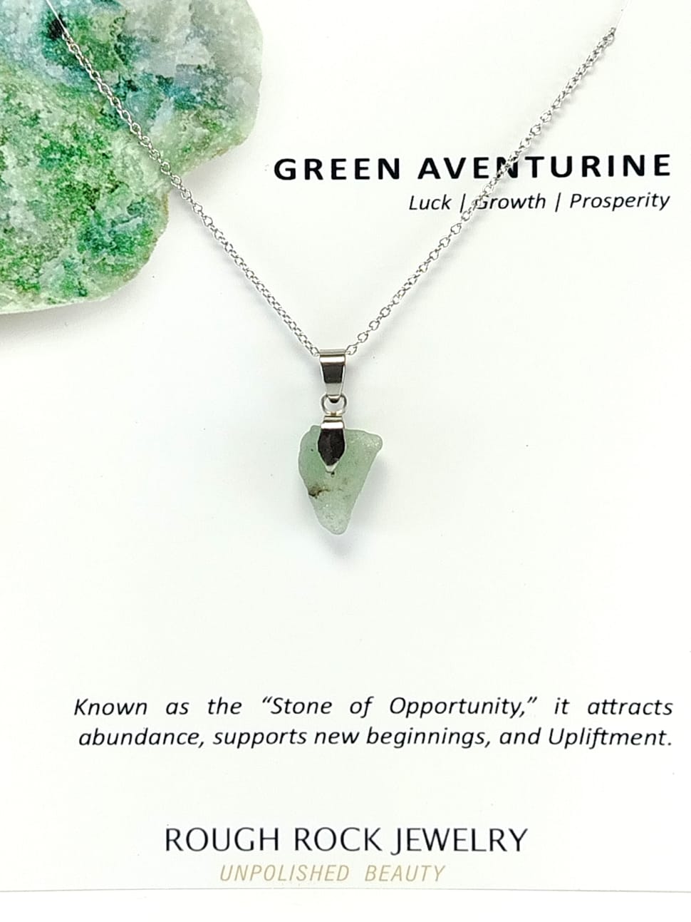 Green Aventurine Pendant Necklace, Stainless Steel