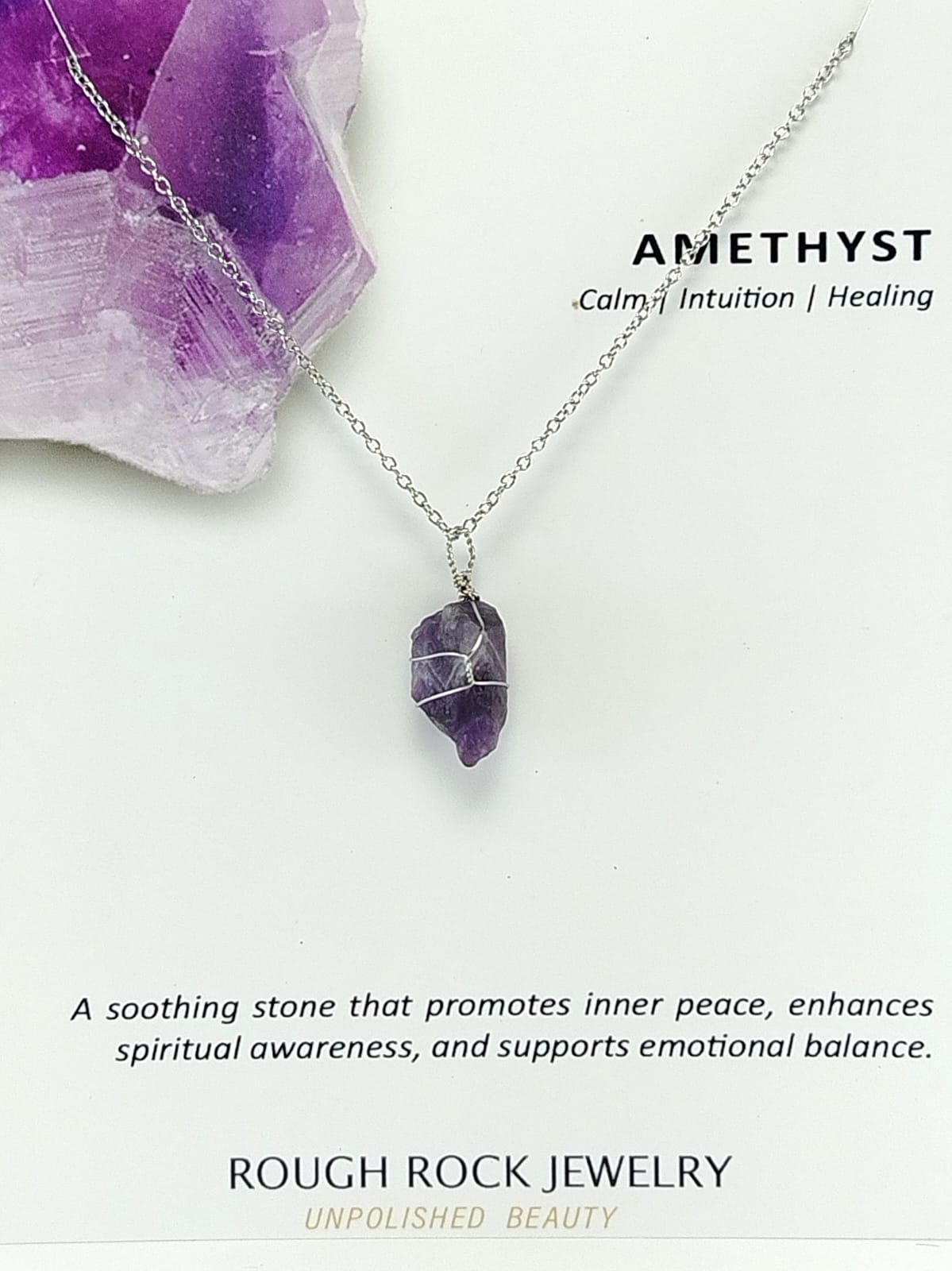 Amethyst Pendant Necklaces, Stainless Steel