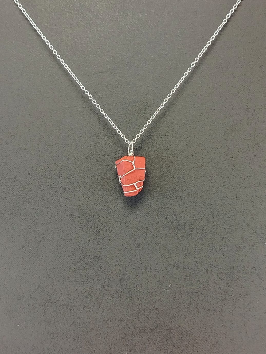 Red Jasper Pendant Necklace, Stainless Steel
