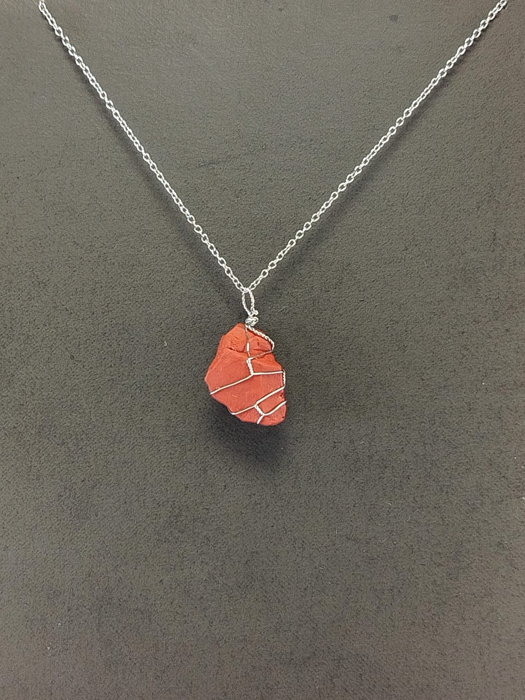 Red Jasper Pendant Necklace, Stainless Steel