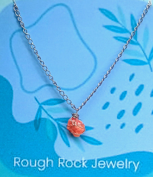 Sunstone Pendant Necklace, Stainless Steel