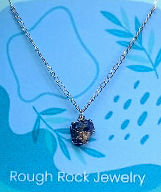 Sodalite Pendant Necklace, Stainless Steel