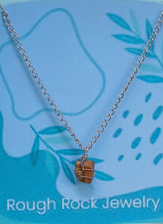 Tiger Eye Pendant Necklace, Stainless Steel