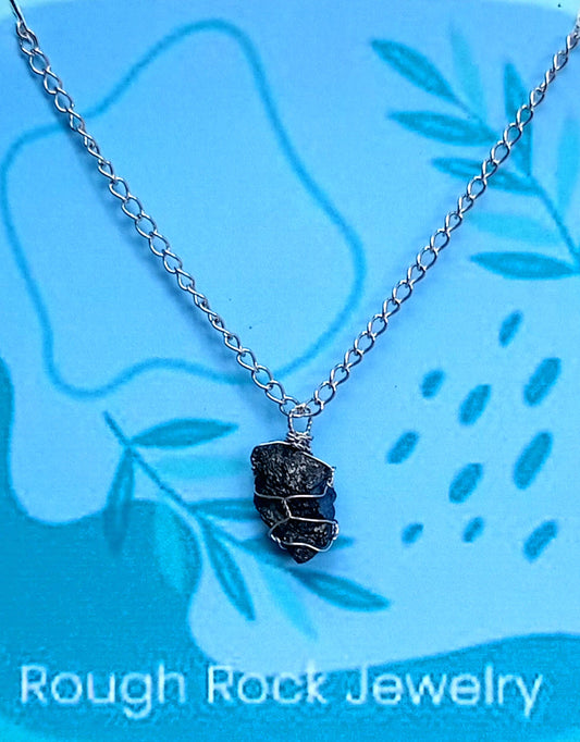 Black Tourmaline Pendant Necklaces, Stainless Steel