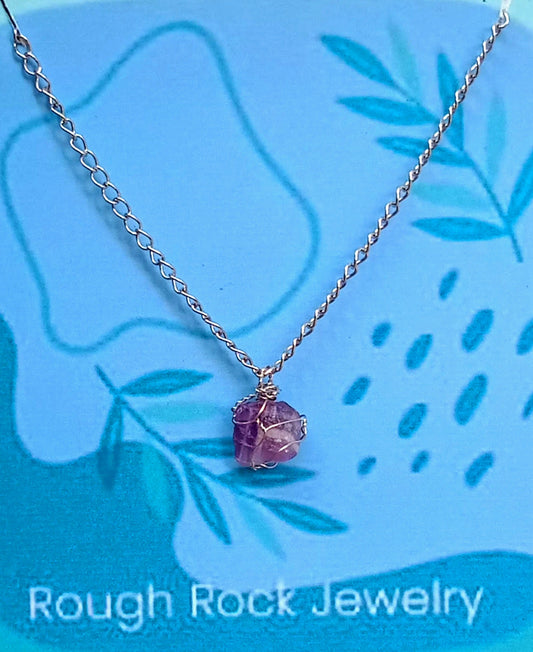 Amethyst Pendant Necklaces, Stainless Steel