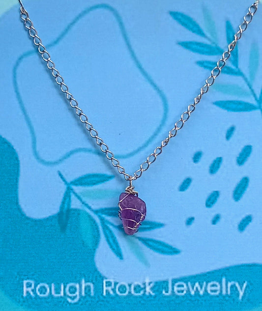 Amethyst Pendant Necklaces, Stainless Steel