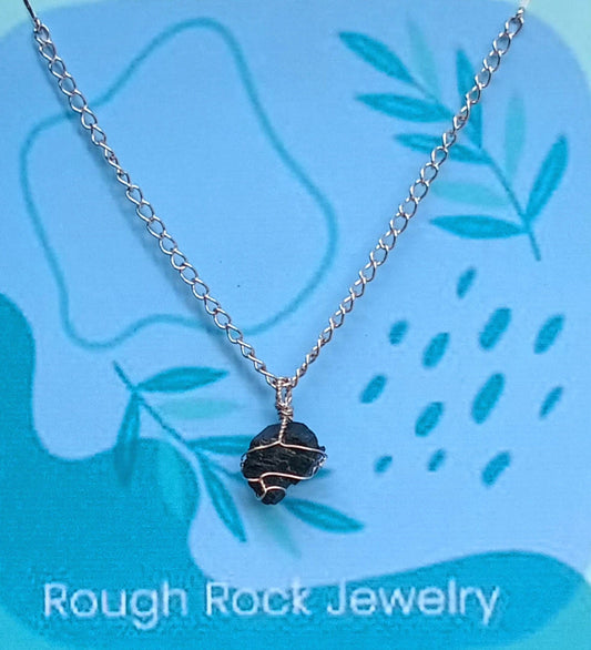Black Tourmaline Pendant Necklaces, Stainless Steel