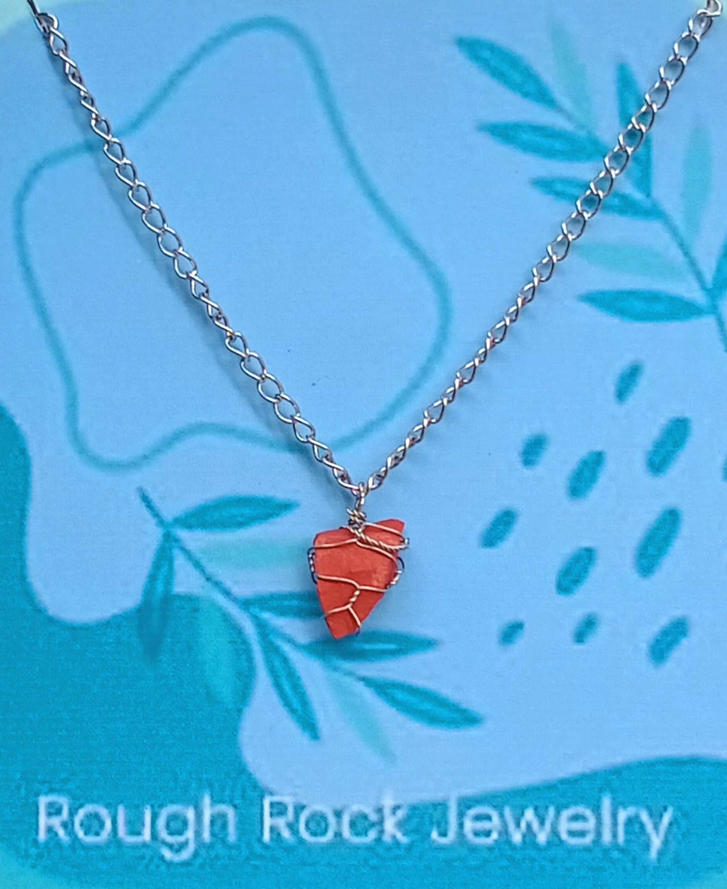 Red Jasper Pendant Necklace, Stainless Steel