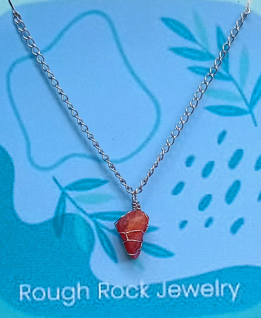 Garnet (Hessonite) Pendant Necklace, Stainless Steel