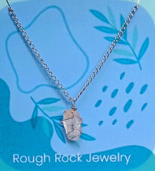 Rose Quartz Pendant Necklace, Stainless Steel