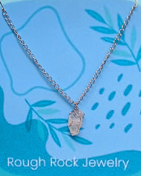 Rose Quartz Pendant Necklace, Stainless Steel