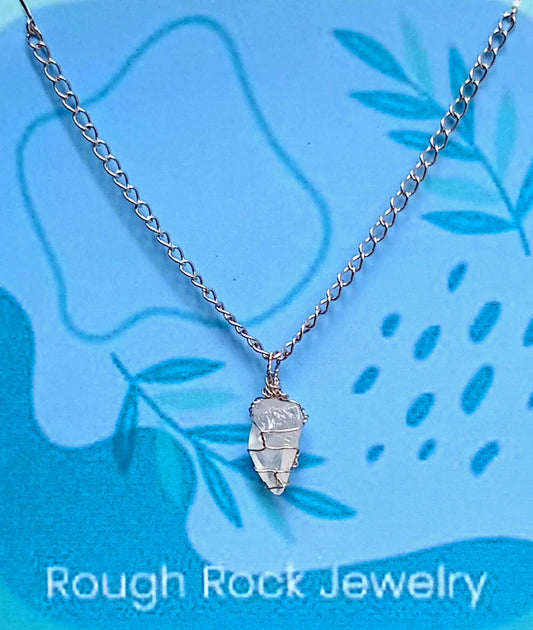 Clear Quartz Pendant Necklace, Stainless Steel