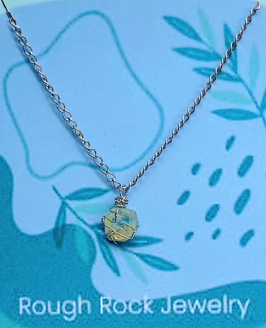 Aquamarine Pendant Necklaces, Stainless Steel