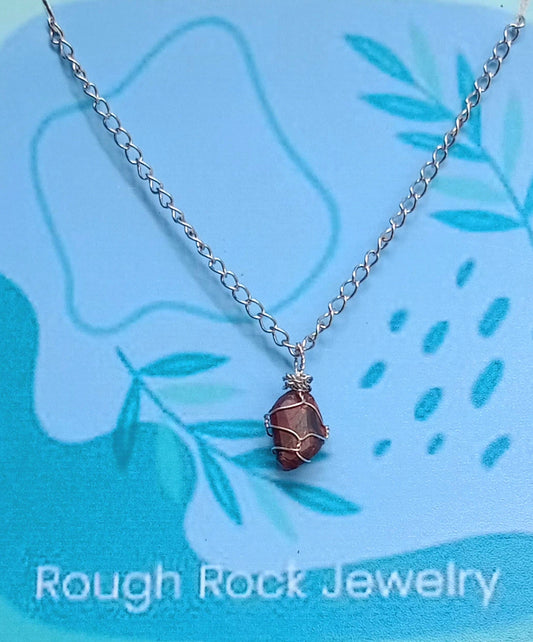 Garnet (Hessonite) Pendant Necklace, Stainless Steel