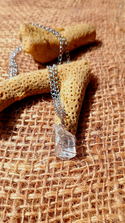 Clear Quartz Pendant Necklace, Stainless Steel