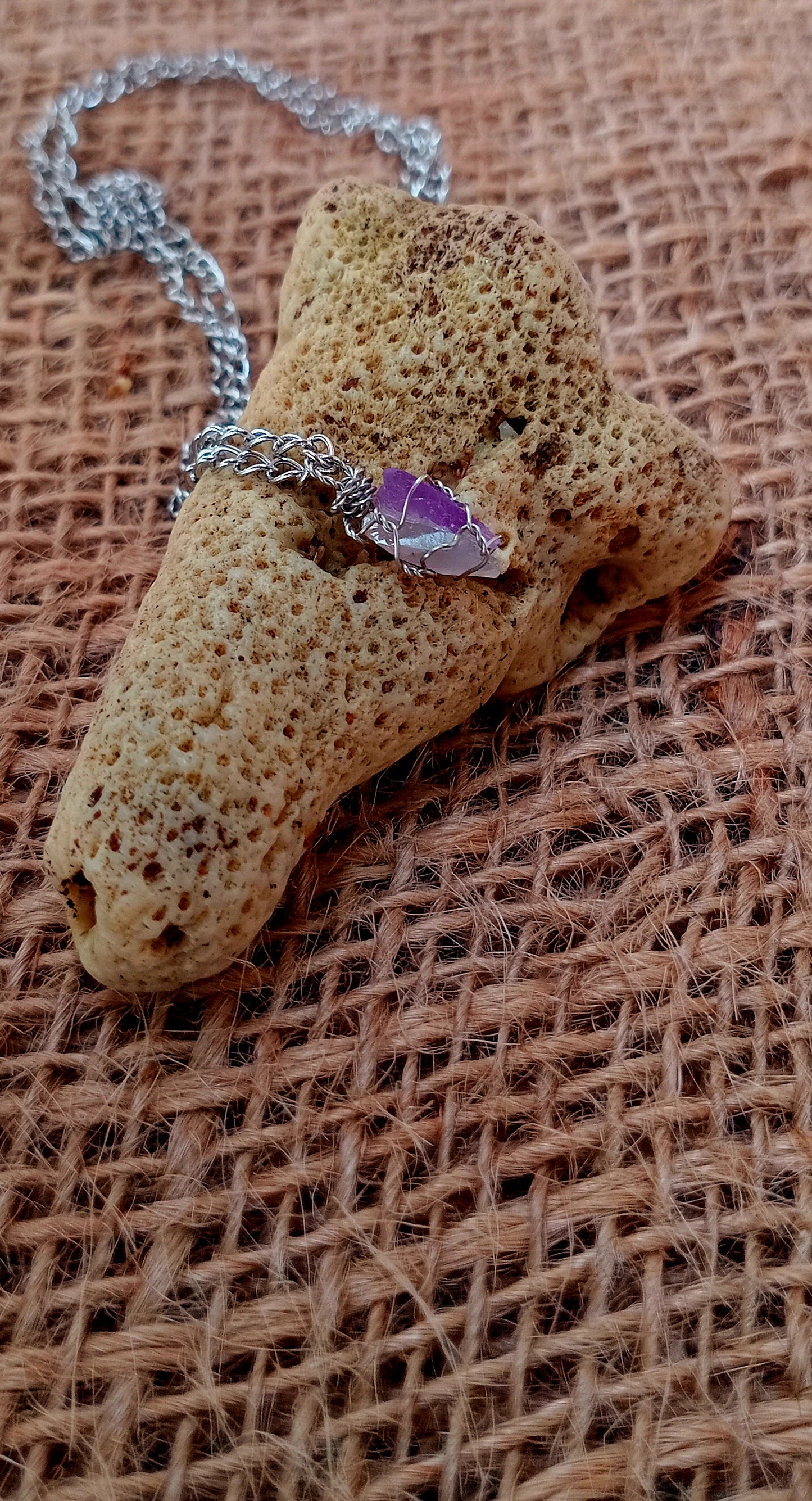 Moonstone + Amethyst Mixed Pendant Necklaces, Stainless Steel