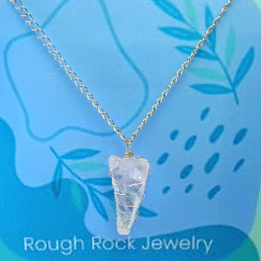 Rose Quartz Pendant Necklace, Stainless Steel