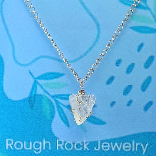 Rose Quartz Pendant Necklace, Stainless Steel