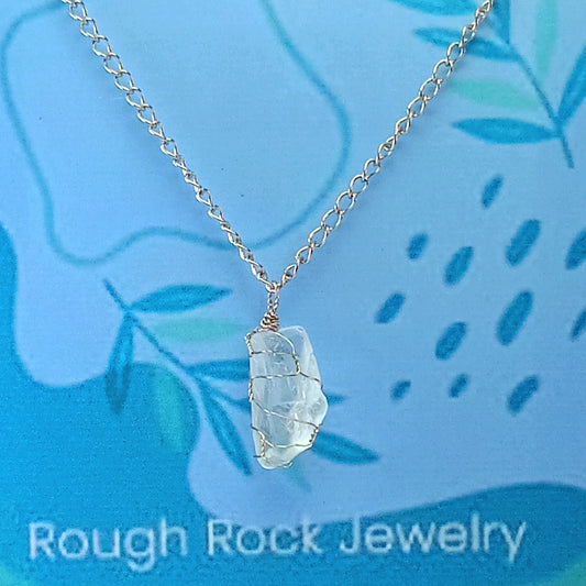 Clear Quartz Pendant Necklace, Stainless Steel