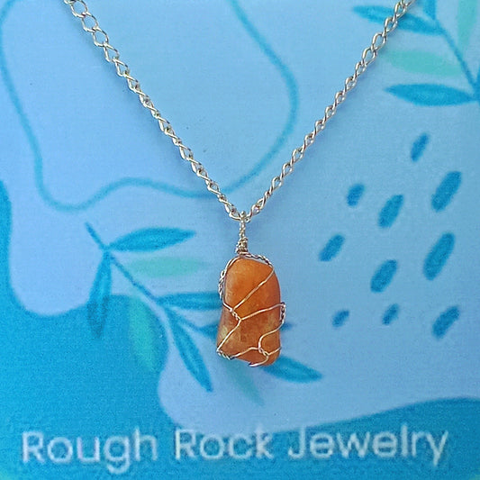 Garnet (Hessonite) Pendant Necklace, Stainless Steel