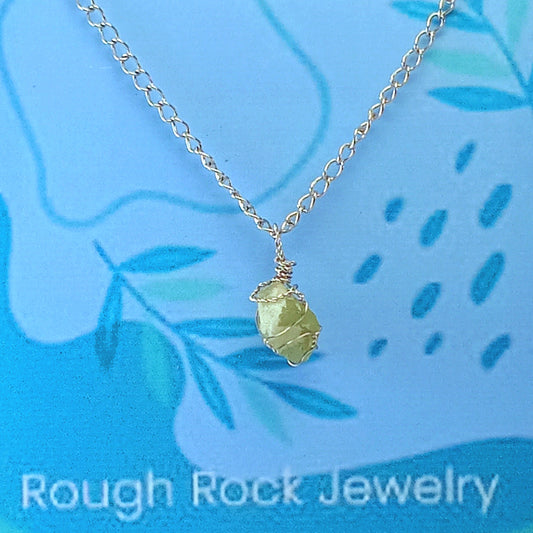 Green Aventurine Pendant Necklace, Stainless Steel