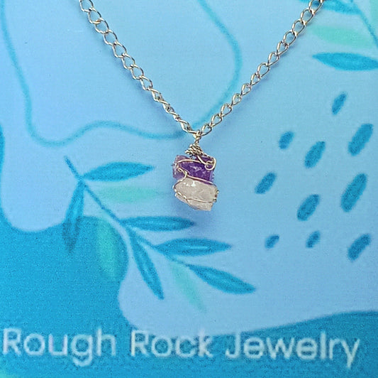 Amethyst + Rose Quartz Mixed Pendant Necklaces, Stainless Steel