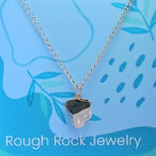 Black Tourmaline + Rose Quartz Mixed Pendant Necklaces, Stainless Steel