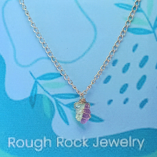 Amethyst + Aquamarine Mixed Pendant Necklaces, Stainless Steel