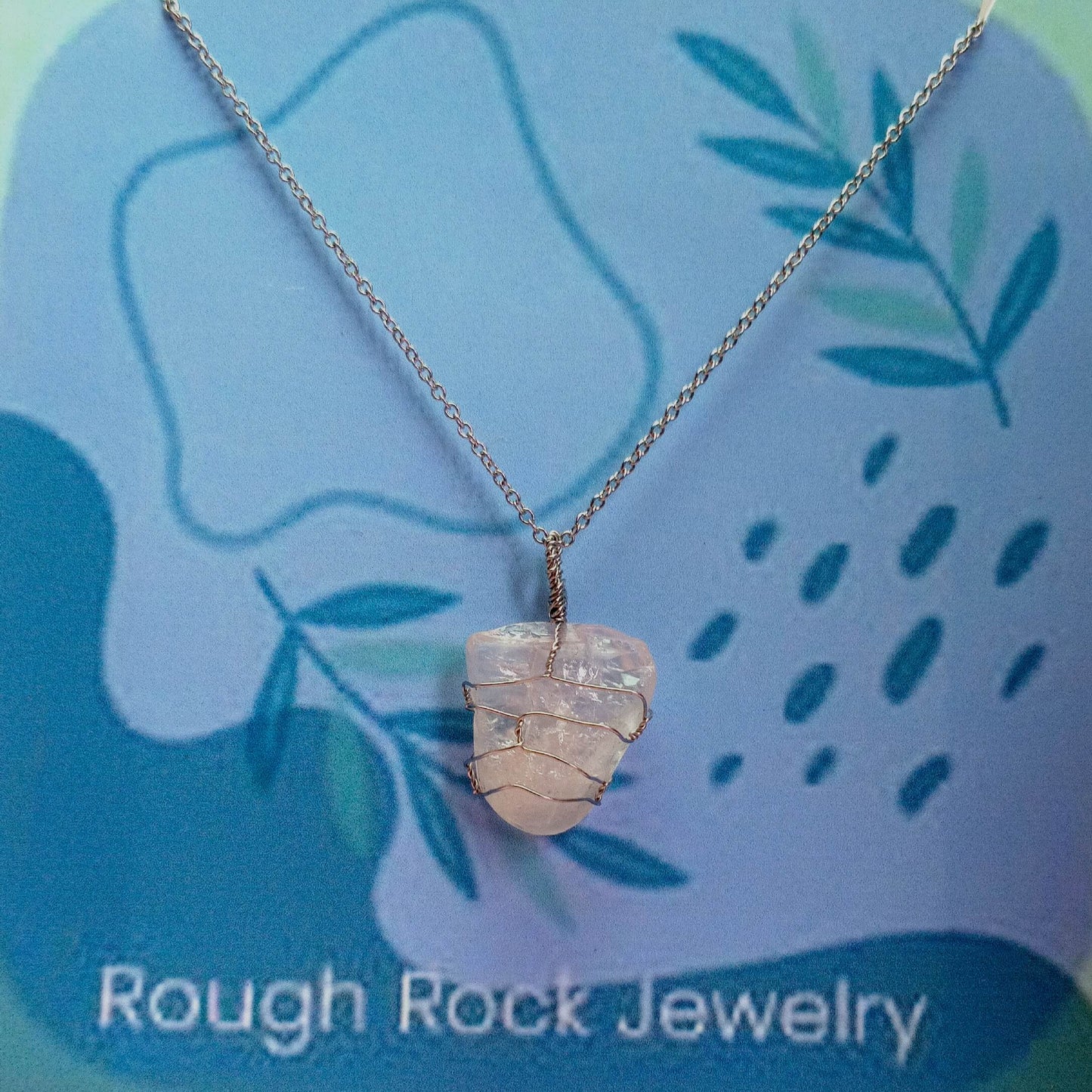 Rose Quartz Pendant Necklace, Stainless Steel