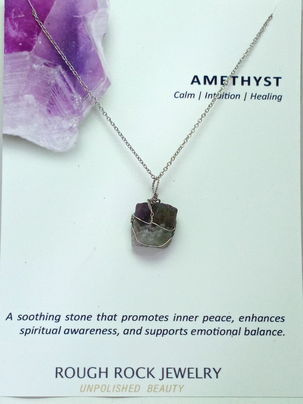 Amethyst Pendant Necklaces, Stainless Steel