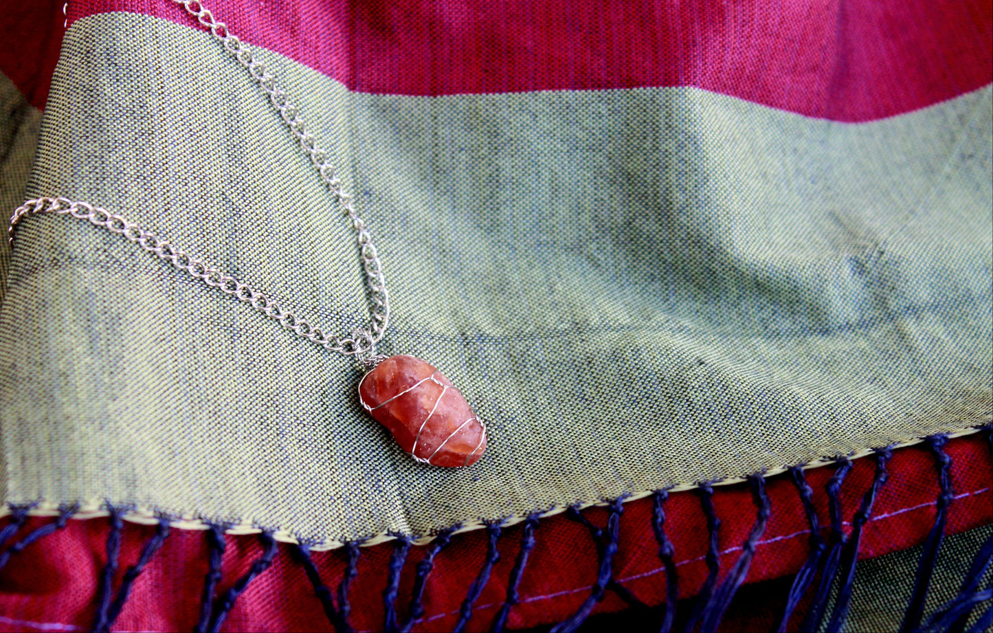 Garnet (Hessonite) Pendant Necklace with Stud Earrings, Stainless Steel