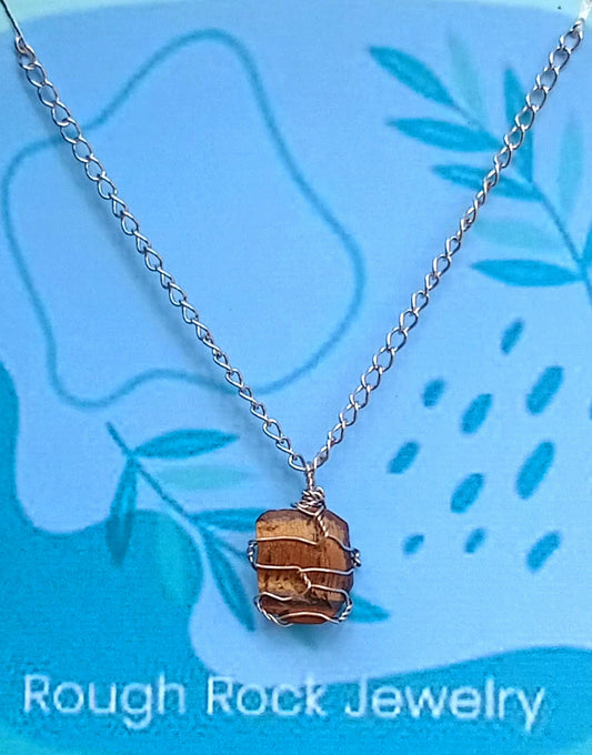 Tiger Eye Pendant Necklace, Stainless Steel