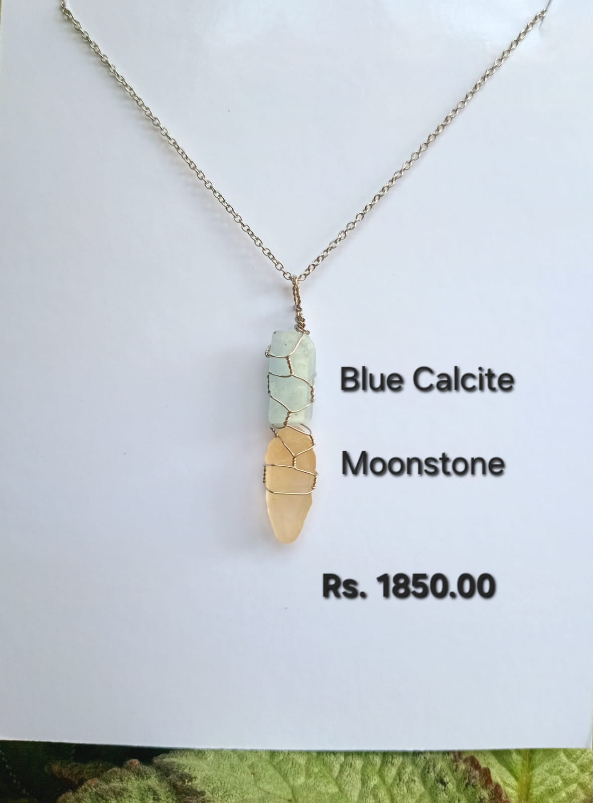 Blue Calcite + Moonstone Mixed Pendant Necklaces, Stainless Steel