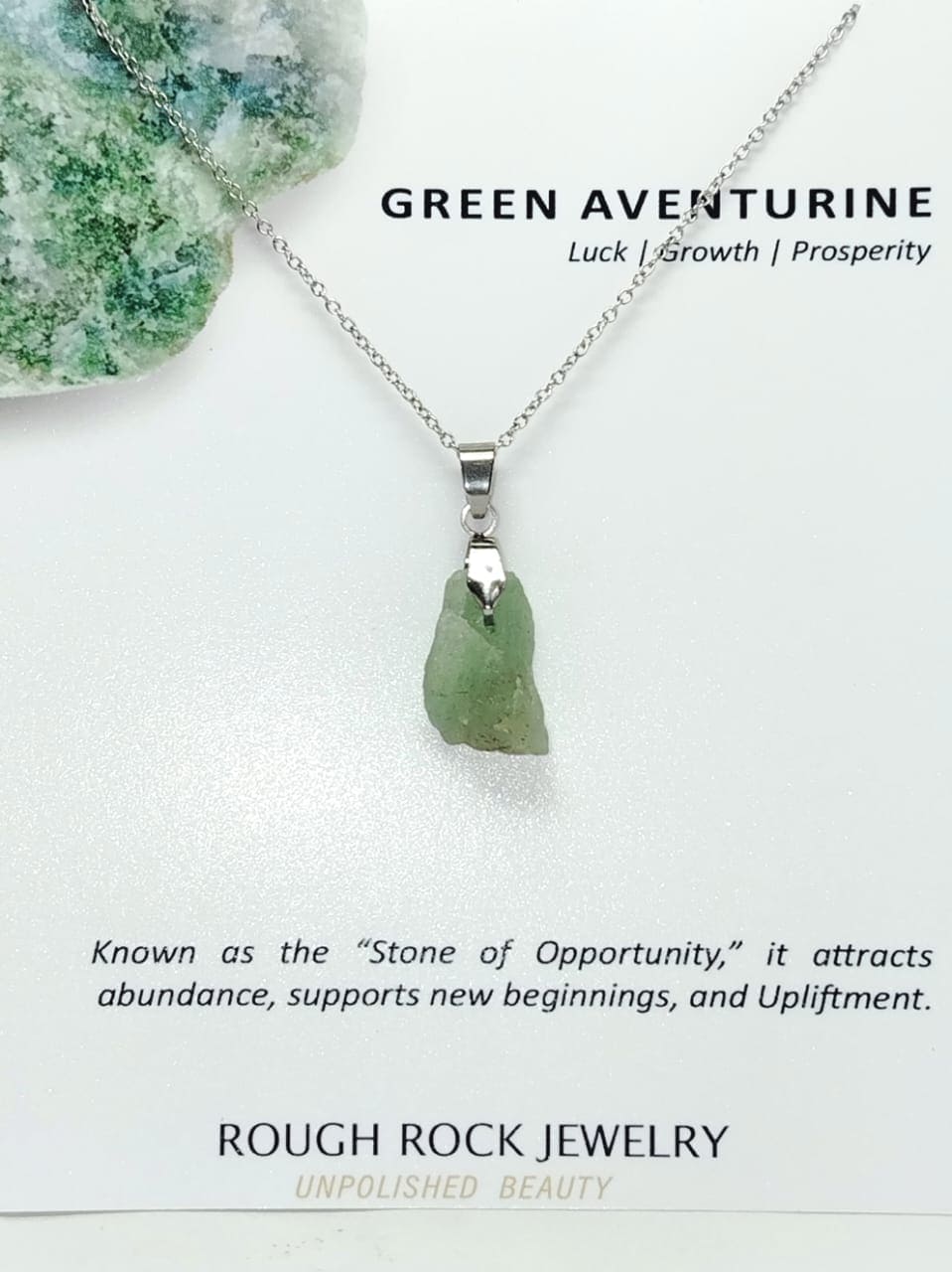 Green Aventurine Pendant Necklace, Stainless Steel