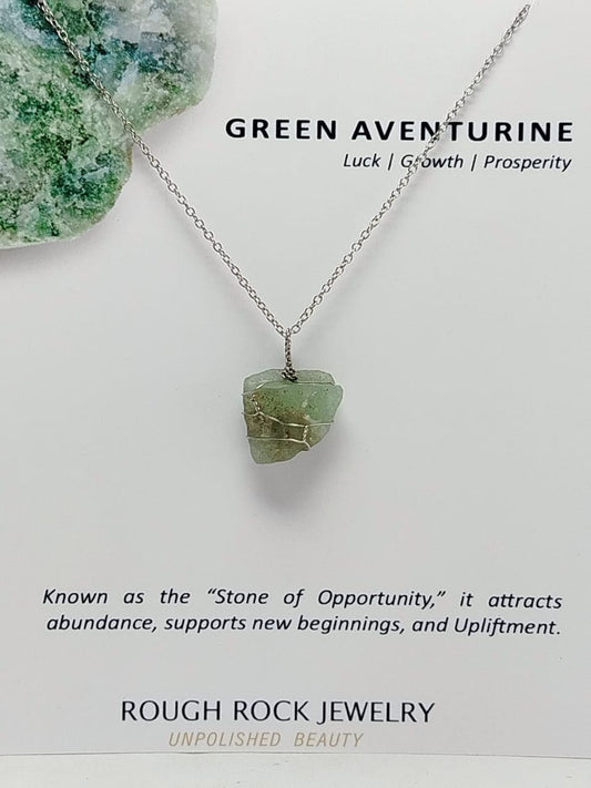 Green Aventurine Pendant Necklace, Stainless Steel