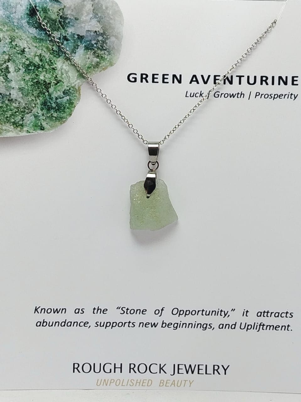 Green Aventurine Pendant Necklace, Stainless Steel