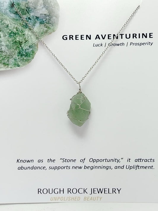 Green Aventurine Pendant Necklace, Stainless Steel