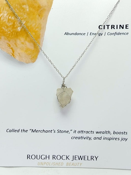 Citrine Pendant Necklace, Stainless Steel
