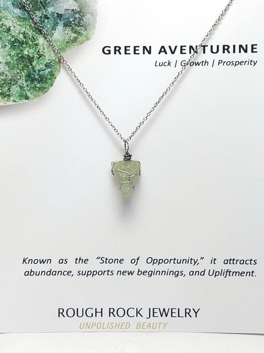 Green Aventurine Pendant Necklace, Stainless Steel