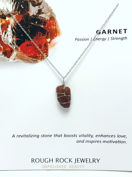 Garnet (Hessonite) Pendant Necklace, Stainless Steel
